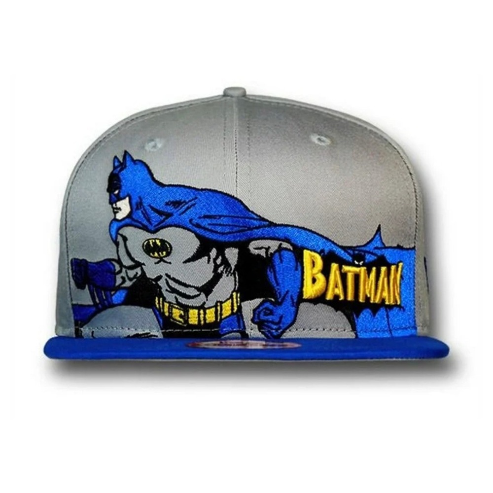 Batman DC Comics Snapback Hat Gray Blue Embroidered Flat Brim Adjustable Cap